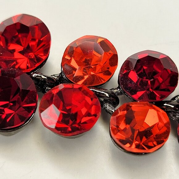 Red Orange Crystal Rhinestone STATEMENT Bracelet - Picture 5 of 7